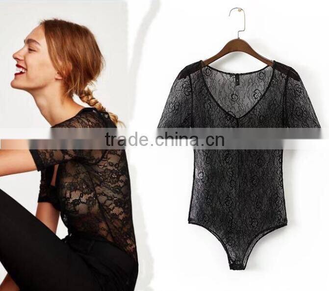 Runwaylover 138 Europe Style 2017 Ladies Sexy Lace Transparent Bodysuits