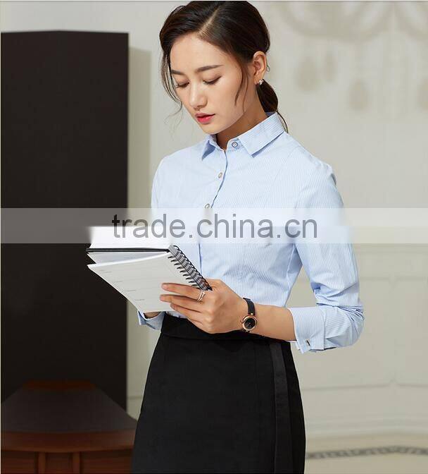 2017 latest women fashion long sleeve blue shirt ladies Office Formal shirt