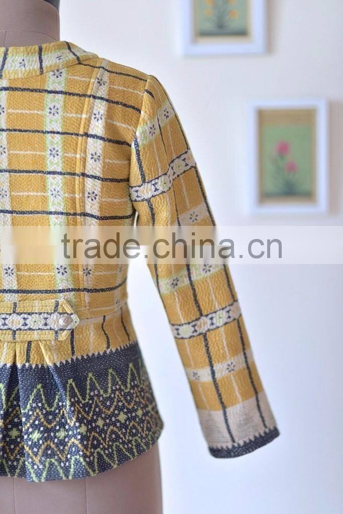 handmade Vintage Kantha Boho Jacket in One of a Kind Yellowish Print ~ Small