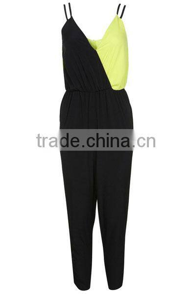 New Colourblock Design Black Pants Women Jumpsuit 2014
