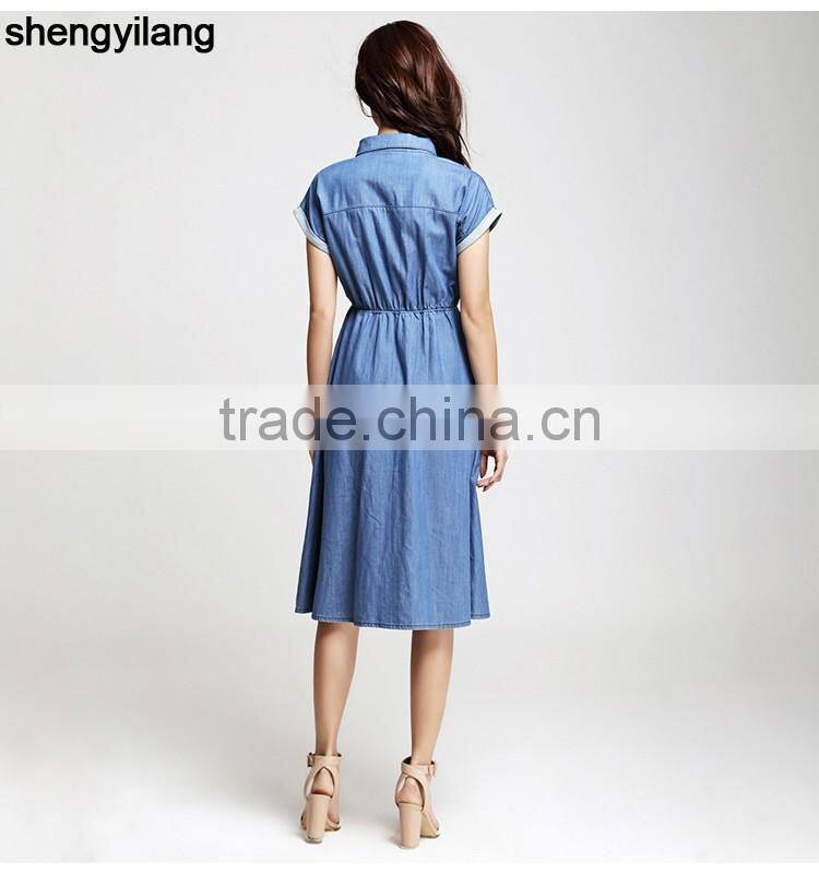 elegant short sleeve denim jeans dress/women casual dress