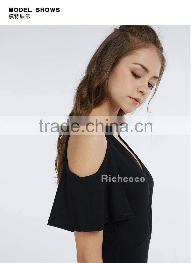 Summer for women 2017 new design deep V-neck balck tight off shoulder sexy dress