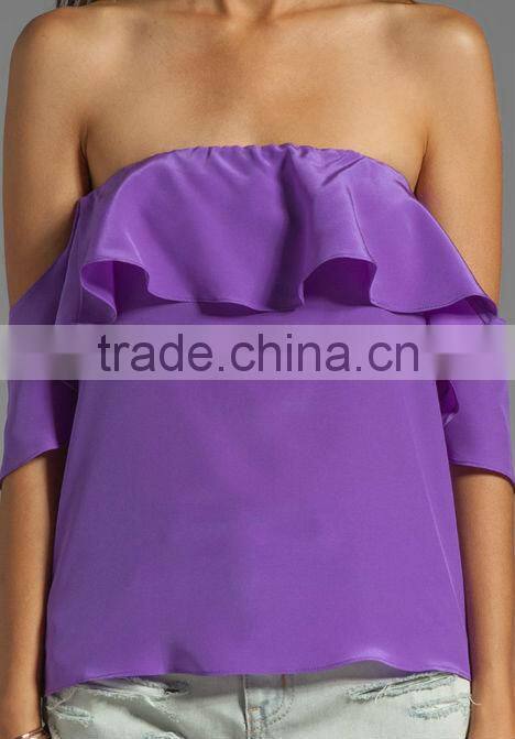 ruffle trimmed neckline tops