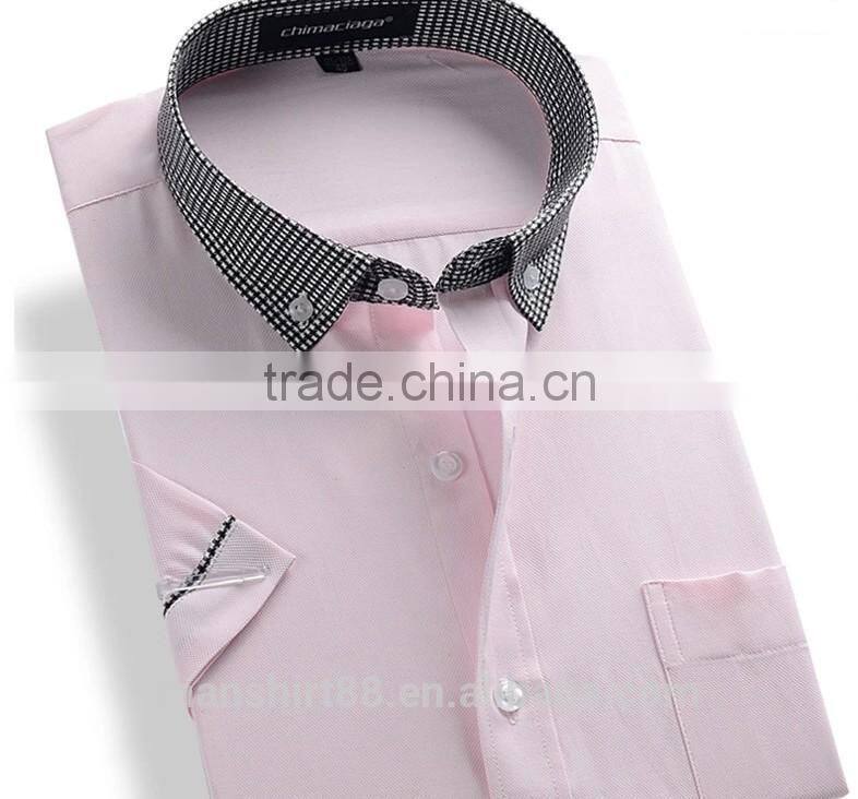 contrast color collar short sleeve casual shirt for men