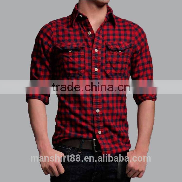 twin chest pocket slim fit checked soft brush flannel shirt