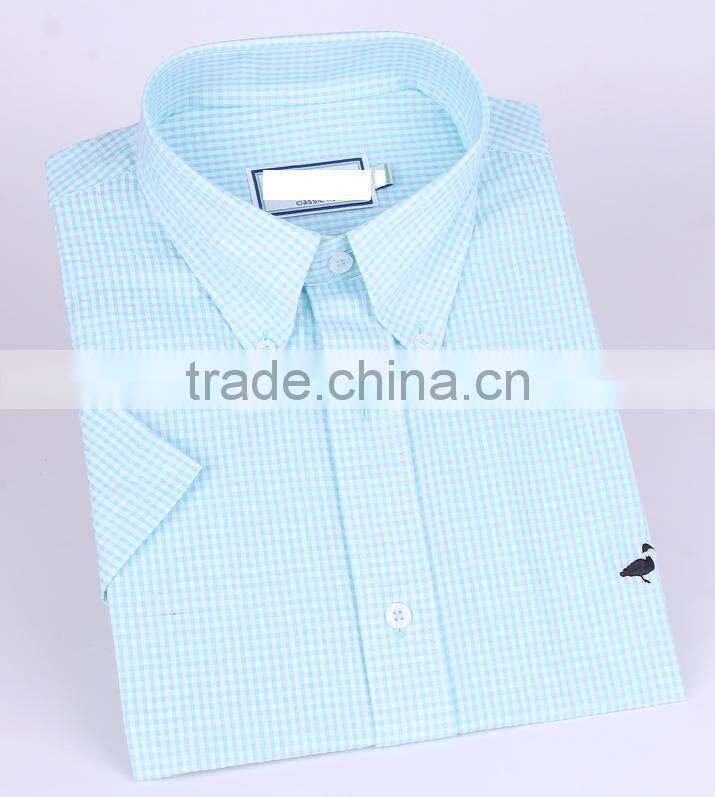 2017 latest design seersucker men's short sleeve shirt