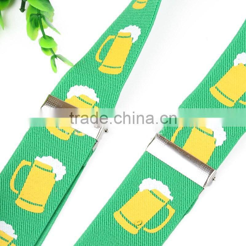 Women's/Men's Adjustable Clip-on Unisex 3.5cm Suspenders Green Yellow Deutsch Wein und Bier-Festivals 2016