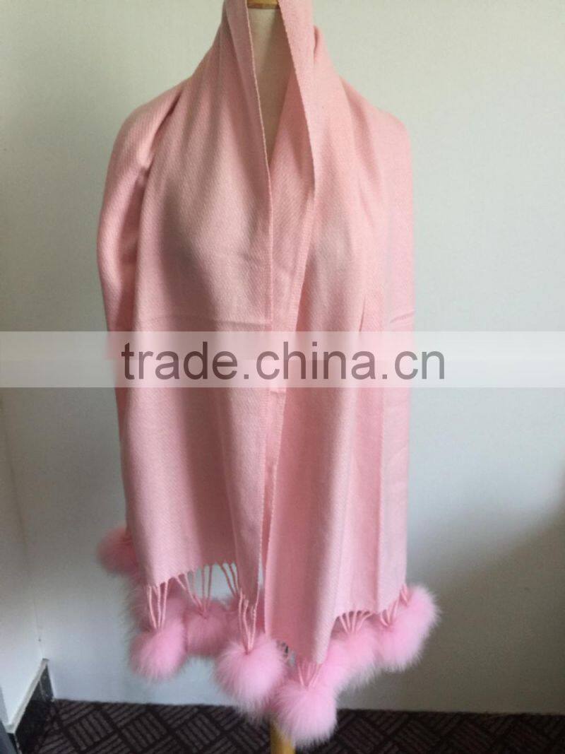 Baby Pink cardigan wholesale pom pom tassel fur poncho fur cape 180cm*70cm