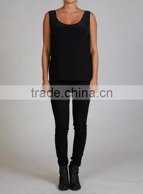 Fancy Design Womens Color Black Silk Top