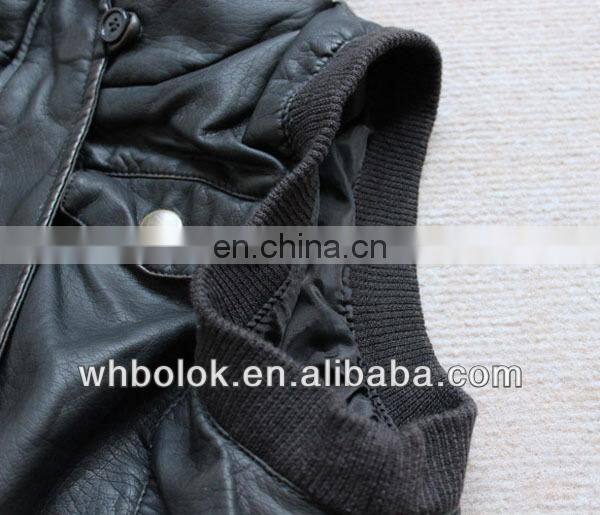 Custom made Fashionable womens leather pu vest with short fur collar