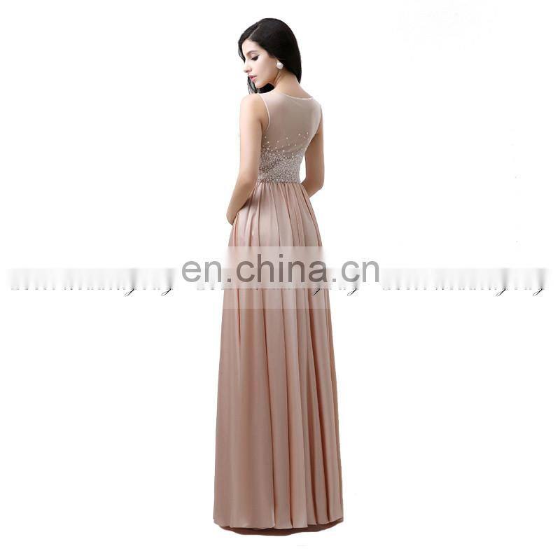 Elegant A Line Satin Chiffon Pearls Evening Dresses Long Evening Dress AJ029