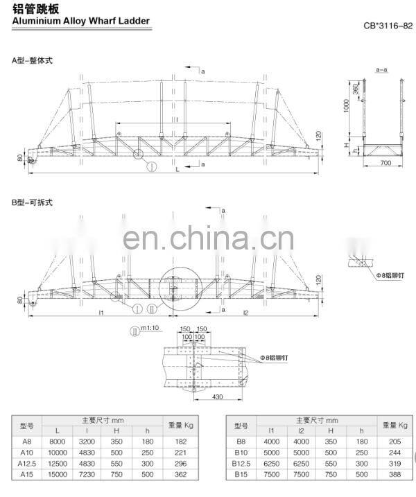 CCS ABS BV Customized Marine Aluminum Alloy Wharf Ladder