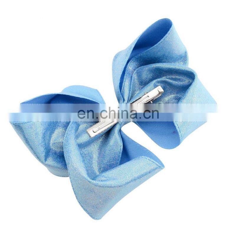 8inches Girl Solid Color Hair Clips Kids LASER PU Barrettes big bow 6Colors
