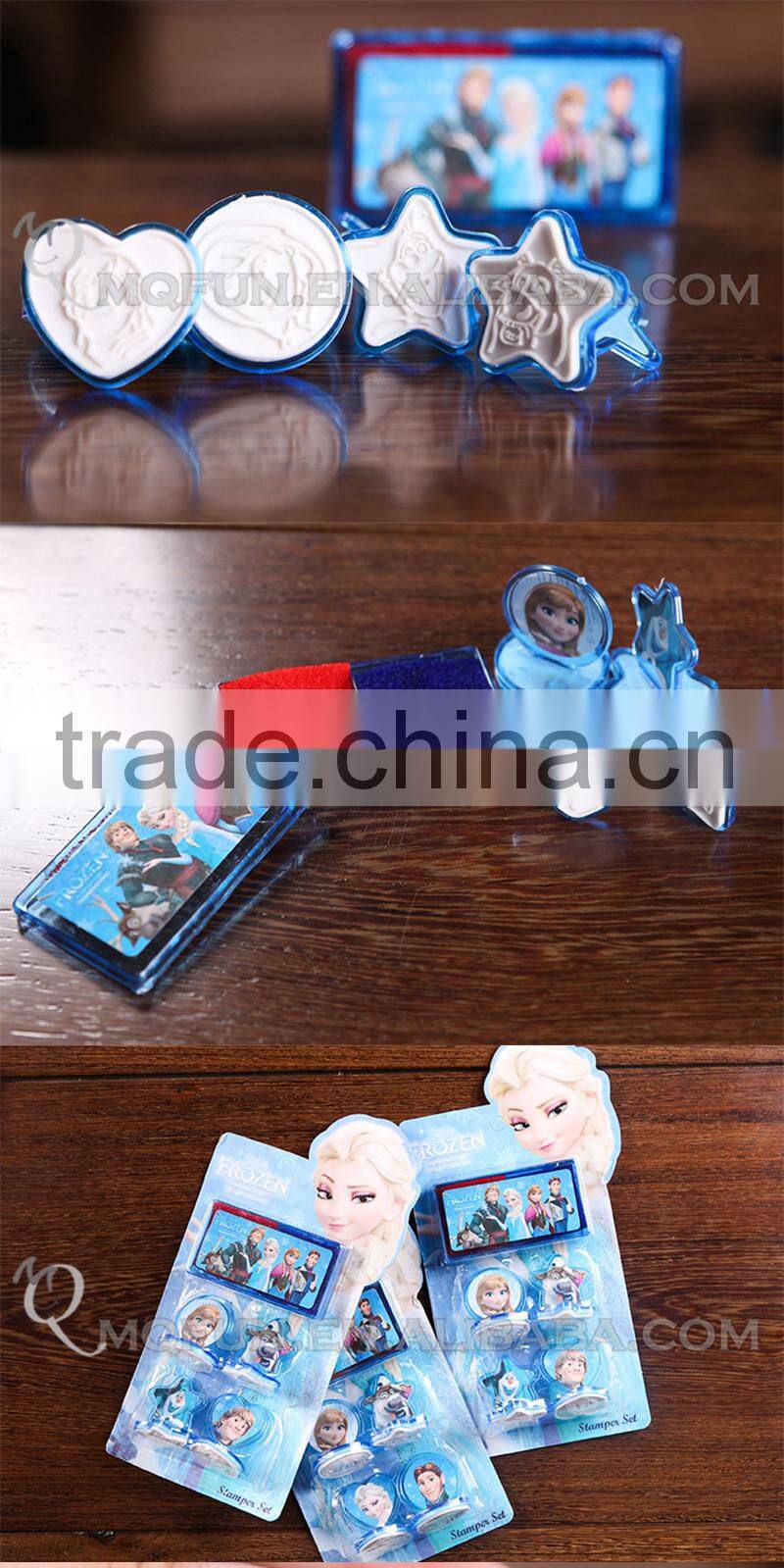 Mini Qute new Europe and America Hot Selling 4 in 1 cartoon Frozen doll princess anna & elsa olaf Stamp kids educational toys