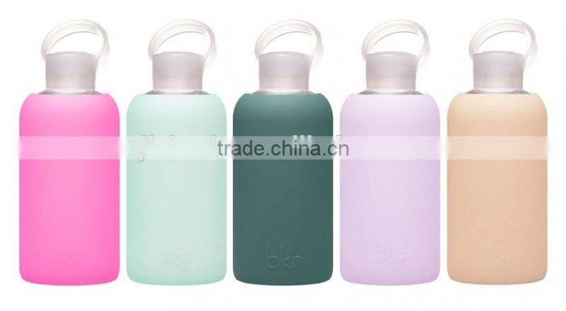 New style glass aquare bottle with silicone, transparent mug, colorful