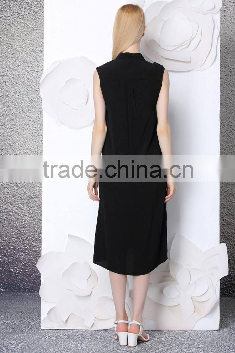 2015 lastest fashion solid sleeveless black voile casual factory price club dresses 2015