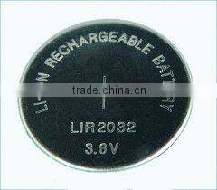 lir2032 rechargeable 3.7v lithium ion button battery 3.7v button cell