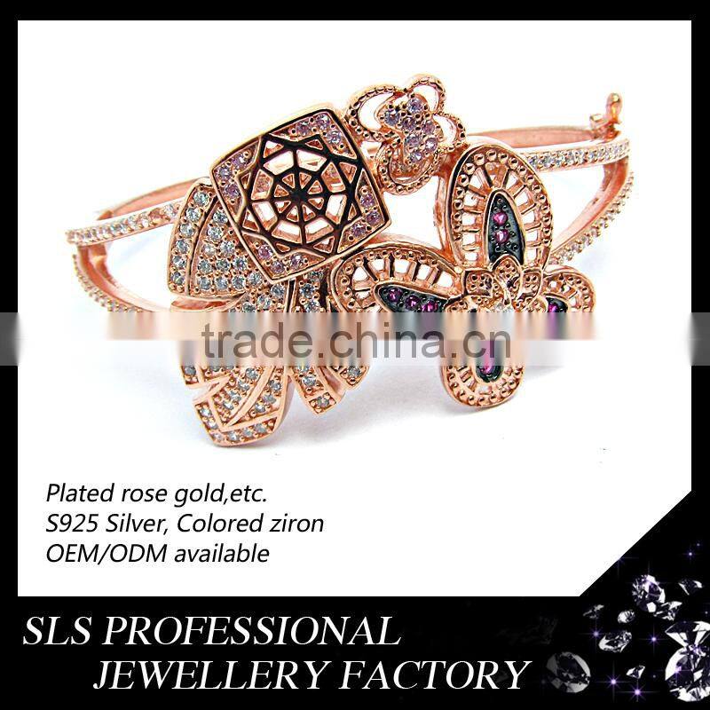 Amazing 925 silver jewelry material gold plated imitation bangles 2014 custom butterfly bangle