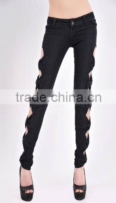 2016 Hot Sale Colored Bowknot Hollow-out design Women Skinny Denim Jeans