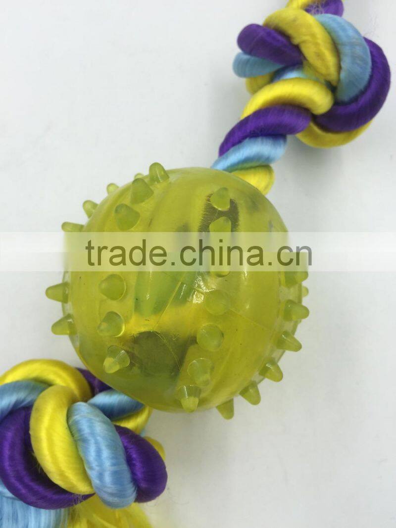 Pet product cotton rope rubber ball toy for dog