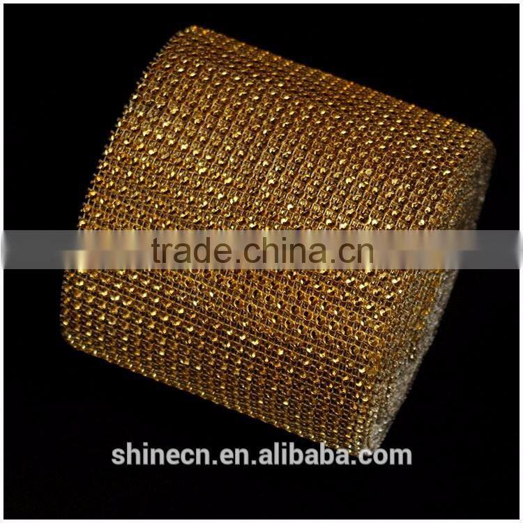 Wholesale 24 raws 3mm acryl gold base hot fix rhinestone mesh/net/sheet, rhinestone mesh trimming