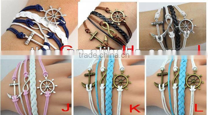 CB8007 wholesale jewelry leather bracelet wax line accessory sliver bracelet frienship leather bracelet
