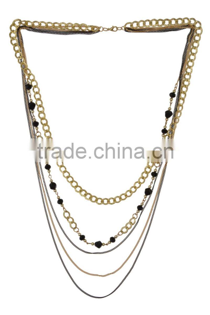 Multi Layered Metal and Beaded Strand/Strings Necklace