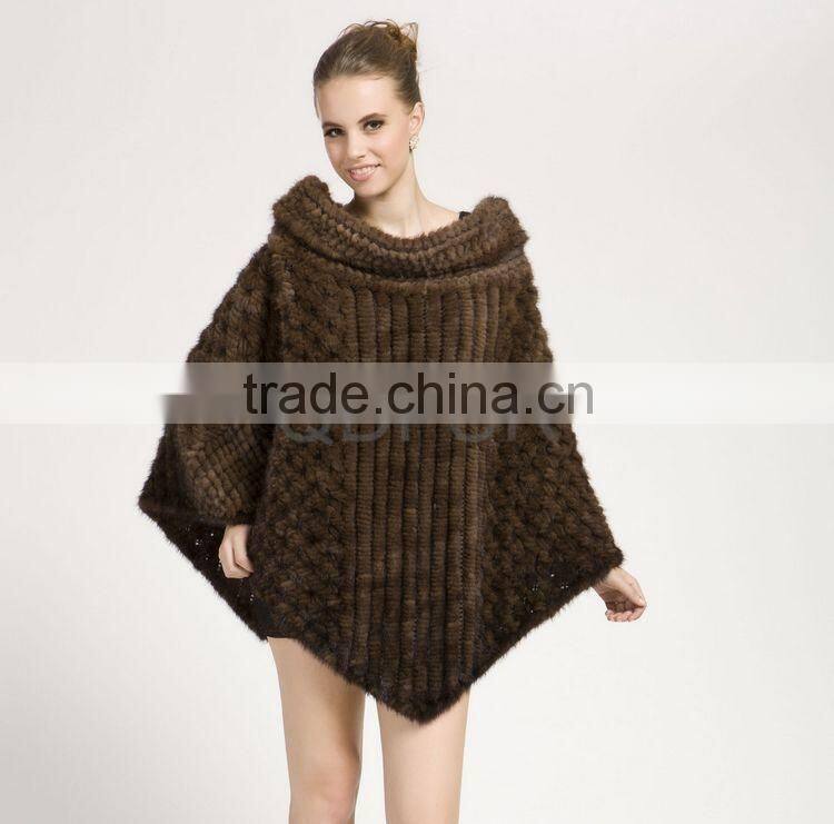QD28603 New Style Knitted Mink Fur Poncho 2013 Collection