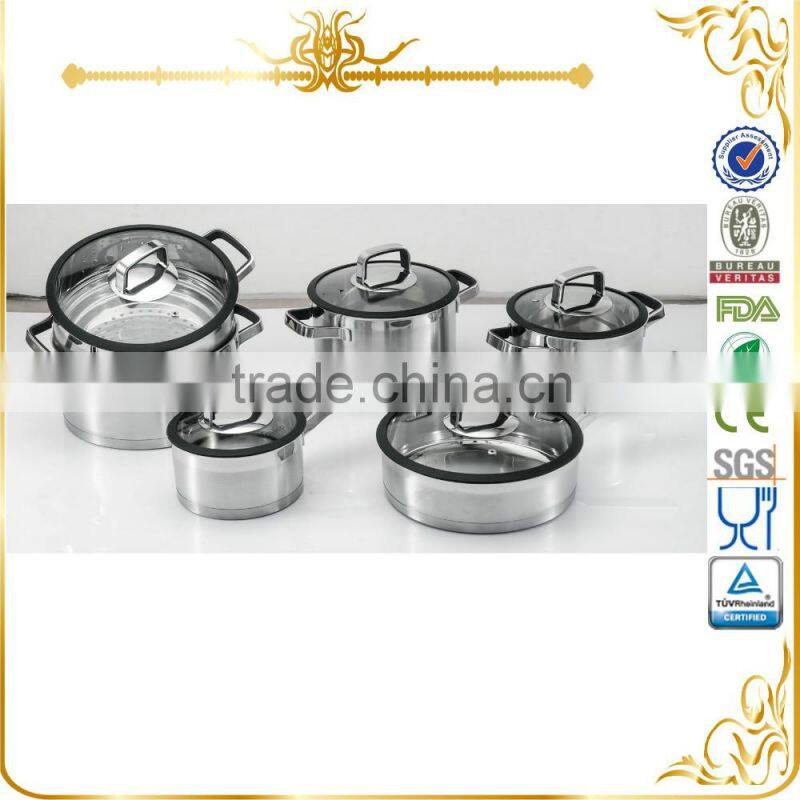 2016 MSF Newest design straight body cookware set with black color silicone ring glass lid and handle MSF-3945BL