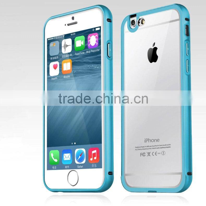 Transparent Acrylic Arc Back Cover with Multi Color Metal Bumper Cell Phone Cases for Iphone6 6plus