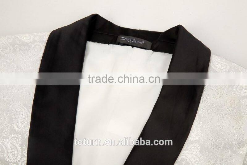 2016 apparel High Quality clothing manufacturers OEM white racking pattern Formal Wedding frock Wear mans suit