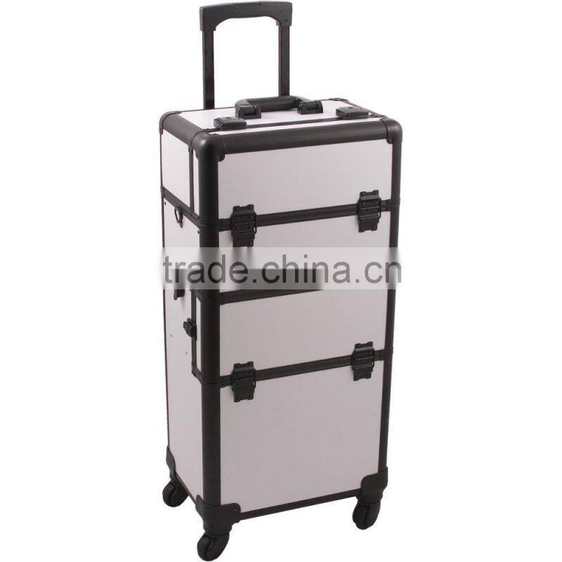 4-Wheel 2-in-1 Rolling Makeup Case with Easy-Slide and Extendable Trays, Includes Removable Tray and Extra Lid, 31-Inch, Smooth