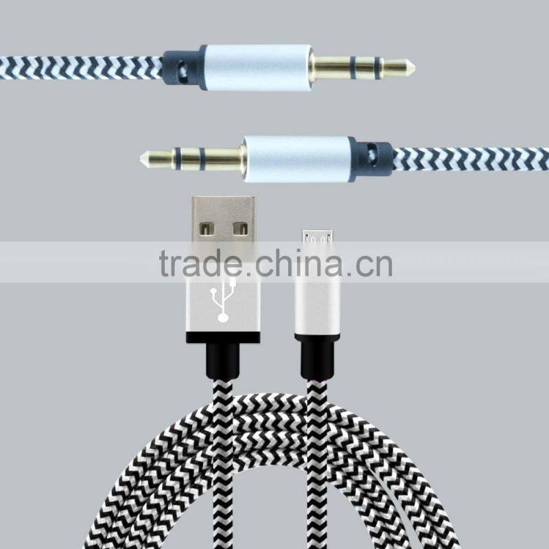 Hot-selling phone accessories set braided usb cable plus Braided AUX Cable for iPhone samsung