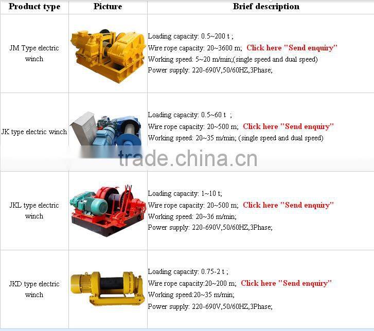 professional manufacture wire rope 1ton /2000LBS electric winch