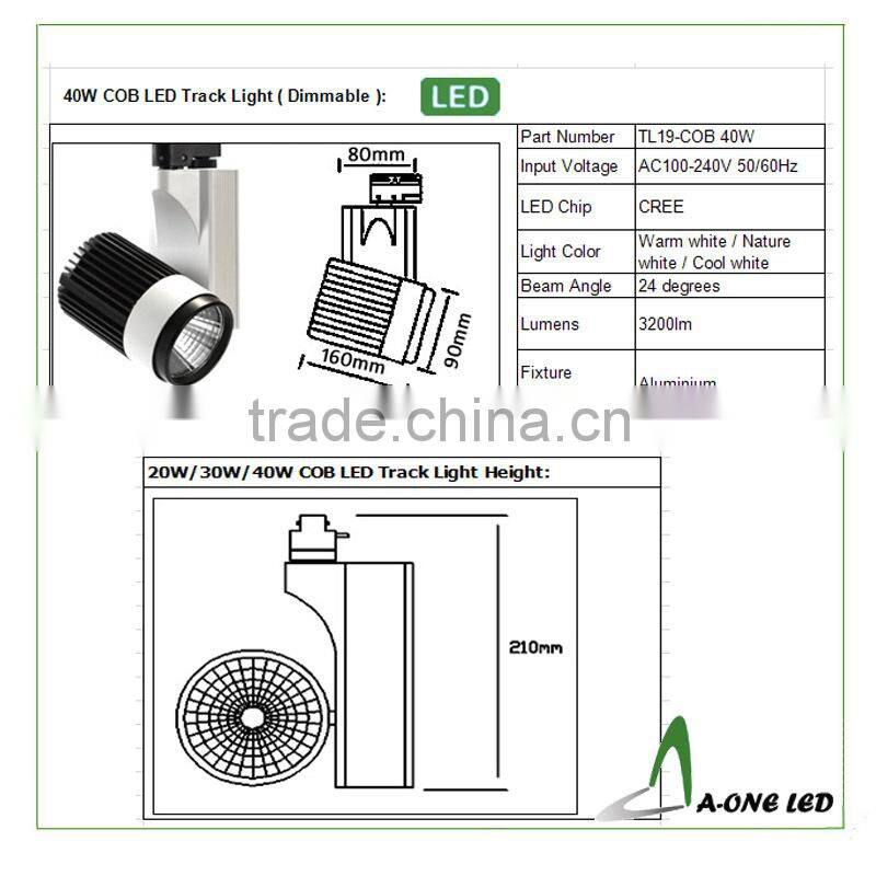 European standard 4-pin dimmable 40w led track light & high power sharp 40w track led light