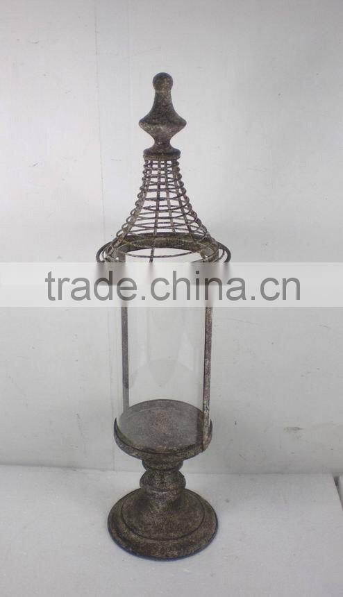 8009457MC- pillar metal candle lantern w/spiral wire top