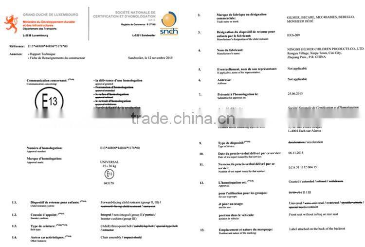 Large loading capacity HDPE/Knitted Fabric safety portable baby car seat