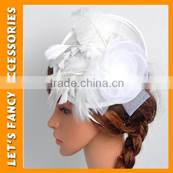 PGHD0652 Bridal design satin flower headband with veil fascinator hair decoration