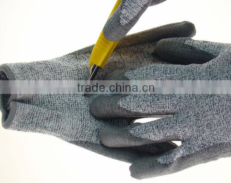cut resistant gloves / working glove coated with grey PU