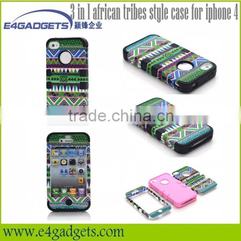2013 Hot selling Functional 3 in 1 african tribes style case for iphone 4, phone cover