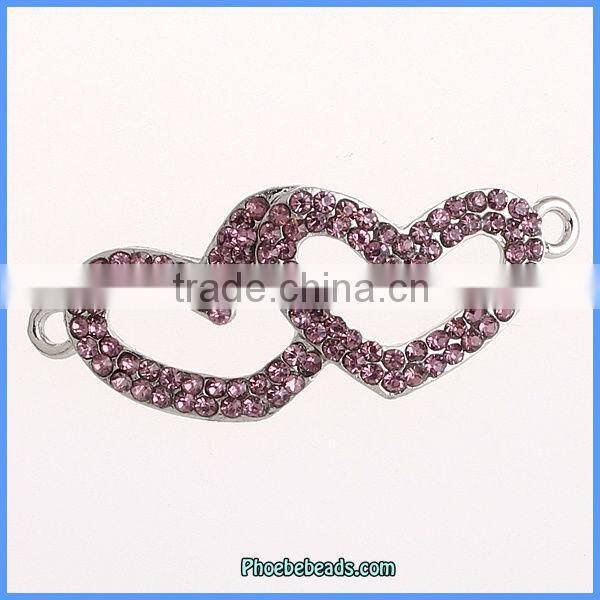 Wholesale Hot Sale Lavender Double Rhinestone Heart Connectors OMC-049A