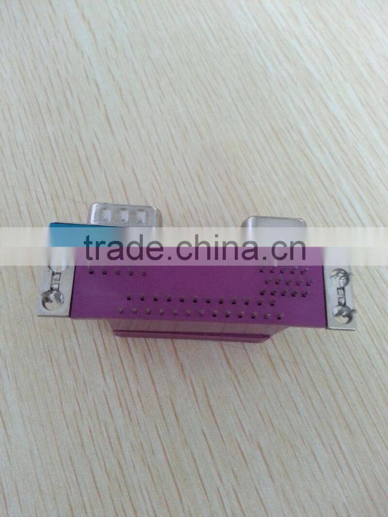 Dual port D-SUB 25p female to 9p male to 15p female right angle connector