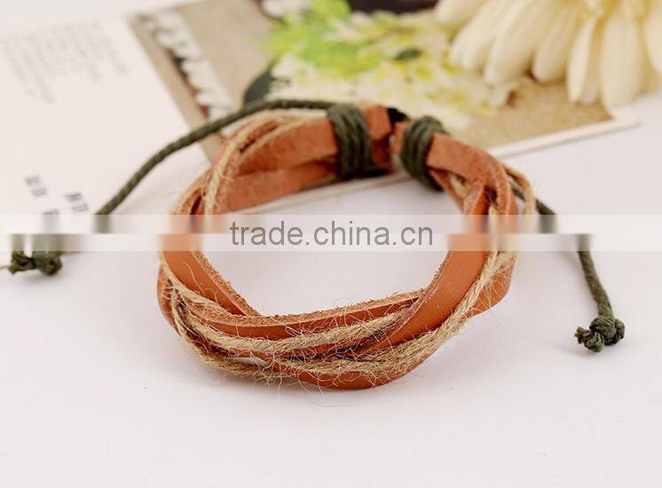 rope cheap pu leather bracelet, braided leather bracelet