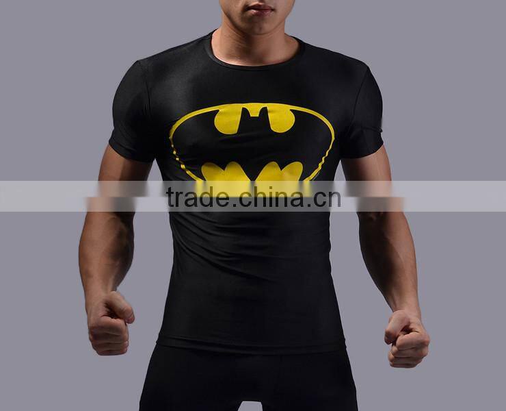 Summer style men marvel superhero/bat-man compression t shirt superman gym men fitness sport workout crossfit clothes shirt