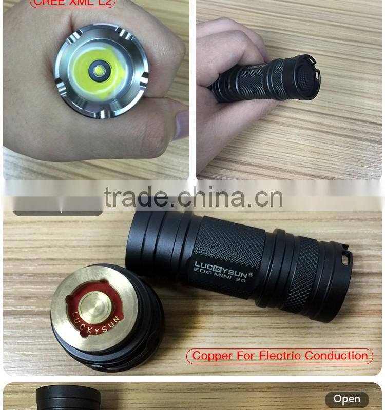 LUCKYSUN Sample available XML L2 16340 battery in led flashlight with pocket mini size