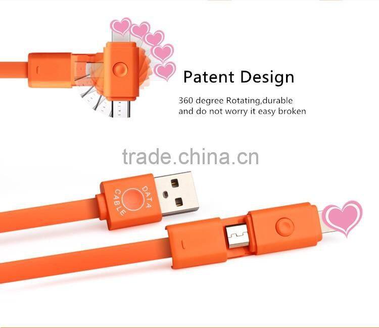 Newest Design 2 in 1 Cable USB, Double Micro USB Date Cable, Multi-function USB Charger Cable for Android and Iphone