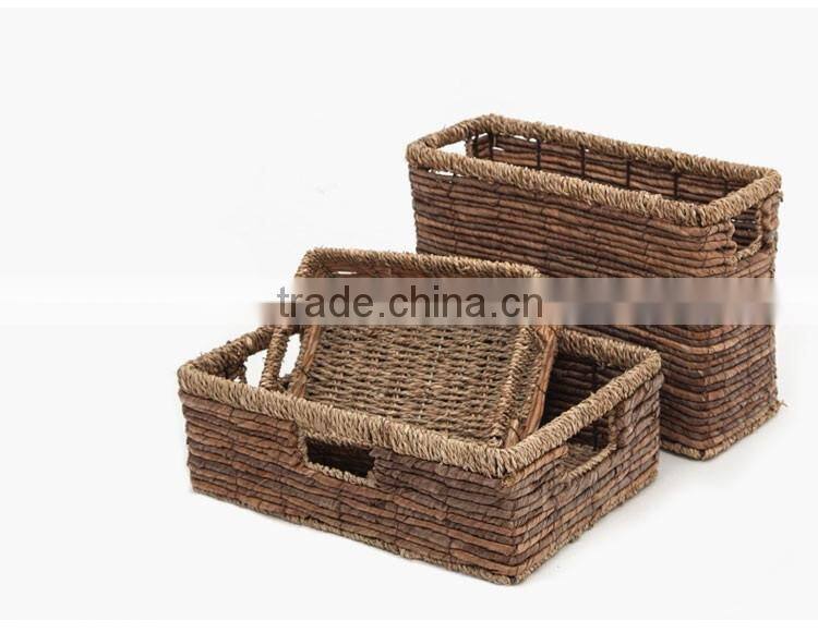 Natural seagrass and banana leaf interwoven storage basket