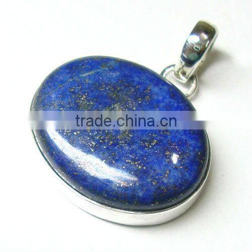 925 Sterling Silver Blue Lapis Lazuli Cabochon Stone Pendant