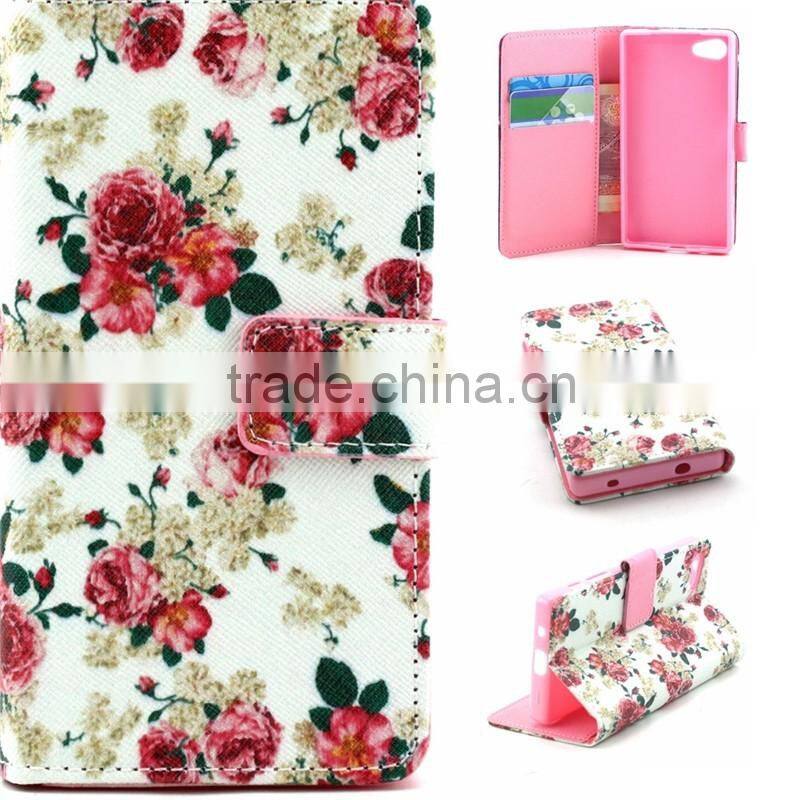 Book Style Customed Color Printed Flip Wallet Leather Cases For Sony Xperia Z5 Mini