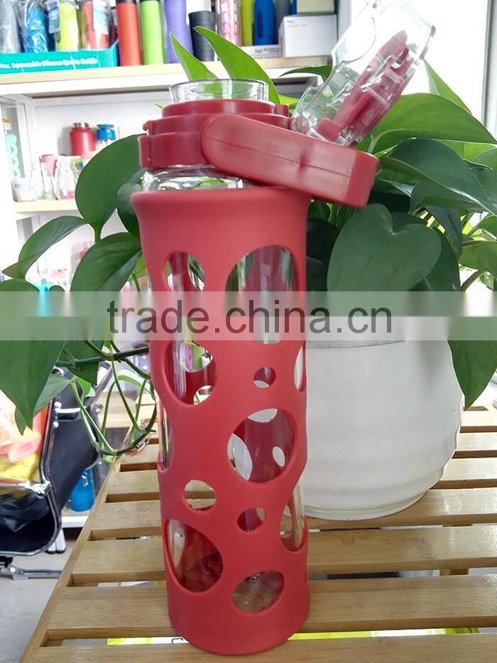 2016 new glass water bottle/galss tumbler/drink bottle silicone rubber